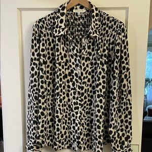 Rose & Olive White and Black Dot Dalmatian Leopard Print Ruched Blouse